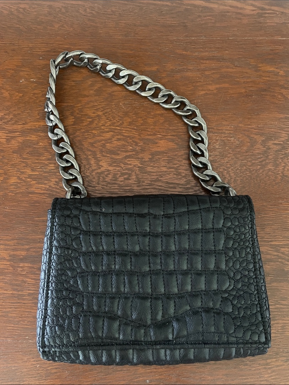 Black Croc-Embossed Shoulder Bag with Chain Strap Zara brand